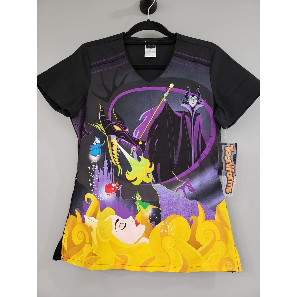 NEW XS Maleficent Cherokee Scrubs Tooniforms Disney V Neck Top Villains